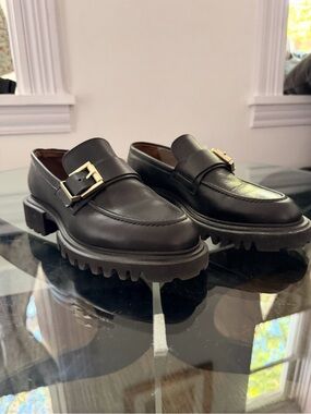 All Saints Black Leather Lug-Sole Monk Strap Loafers - Women